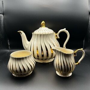 Elegant Gold and Cream Sadler Tea Set including teapot, cream and sugar